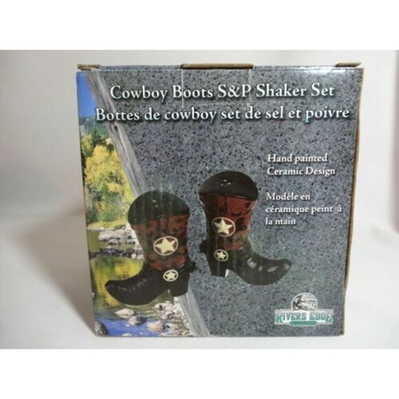 Rivers Edge Cowboy Boots Ceramic Salt Pepper Shakers Western Stars Kitchen Gift - Picture 3 of 3